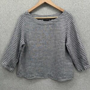 Tahari‎ Womens Washed Black Stripe 100% Linen Classic Beachcore Coastal Size M